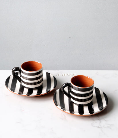 Espresso cup + saucer - horizontal stripe, BLACK