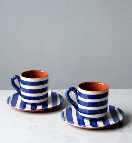 Espresso cup + saucer - horizontal stripe, BLUE