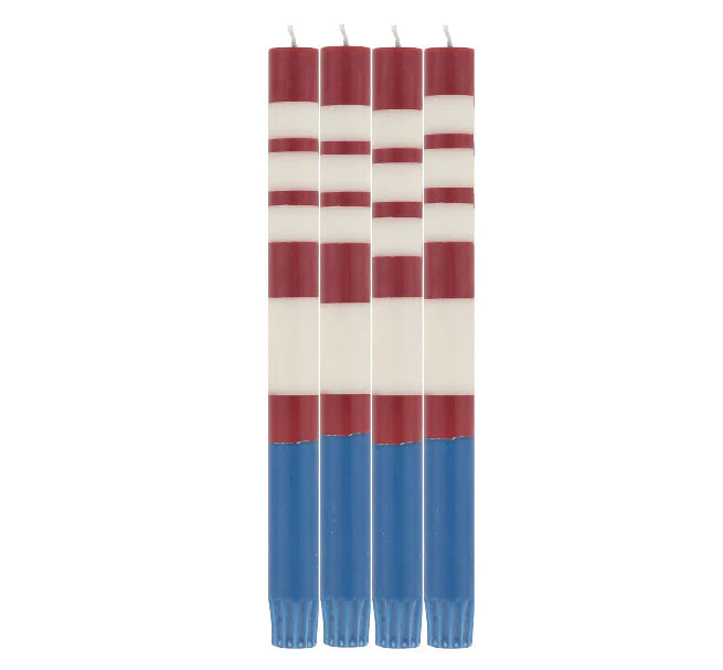 Striped Guardsman Red, Royal Blue & Pearl White Eco Dinner Candles